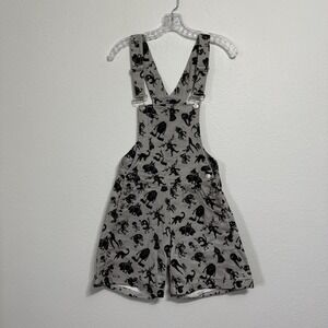 Crescent Creepers Gray and Black Overall Shorts Shortalls Womens Size XS Monster